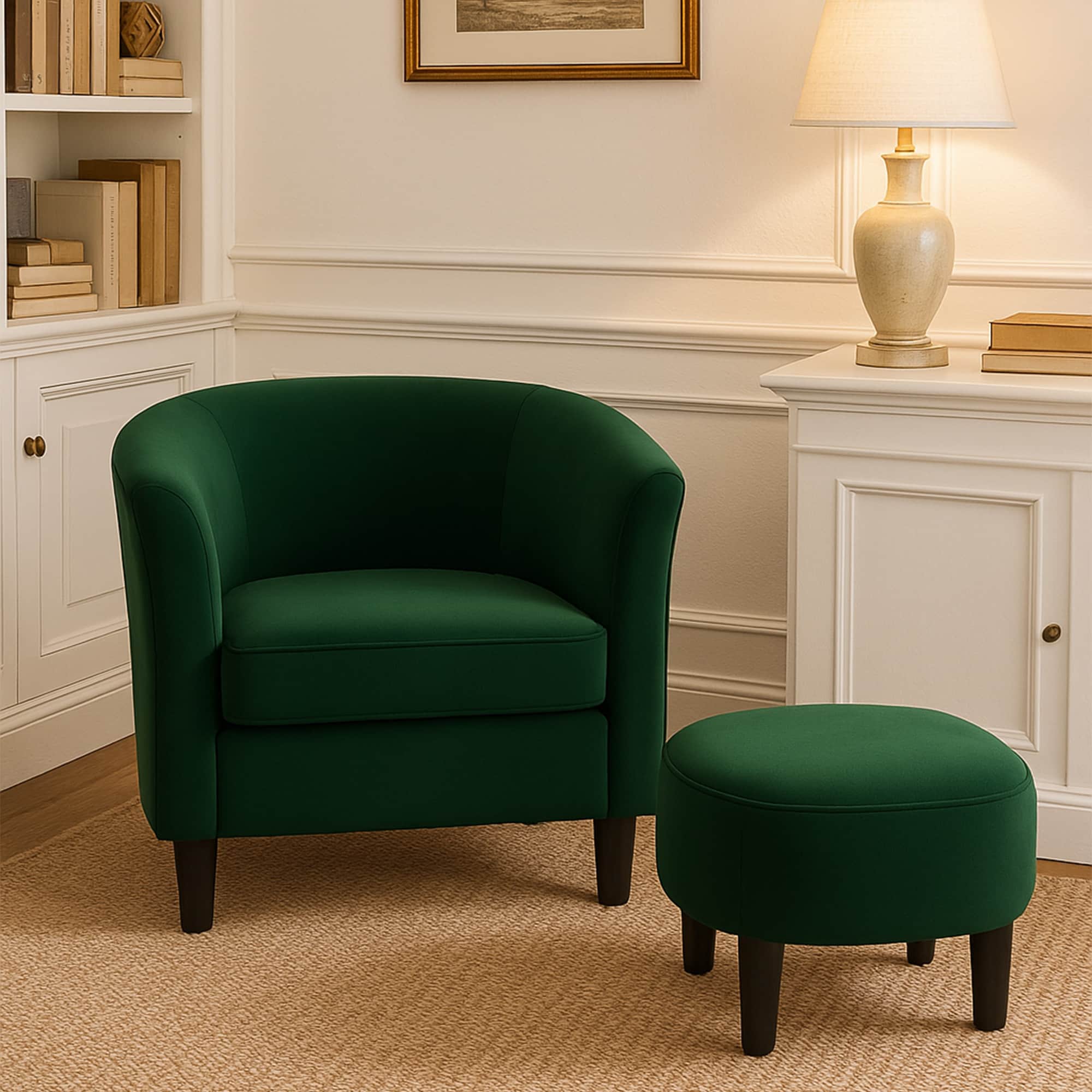 Velvet Accent Chair With Ottoman, Modern Barrel Chair Armchair For Living Room, Green_maomaolike.com